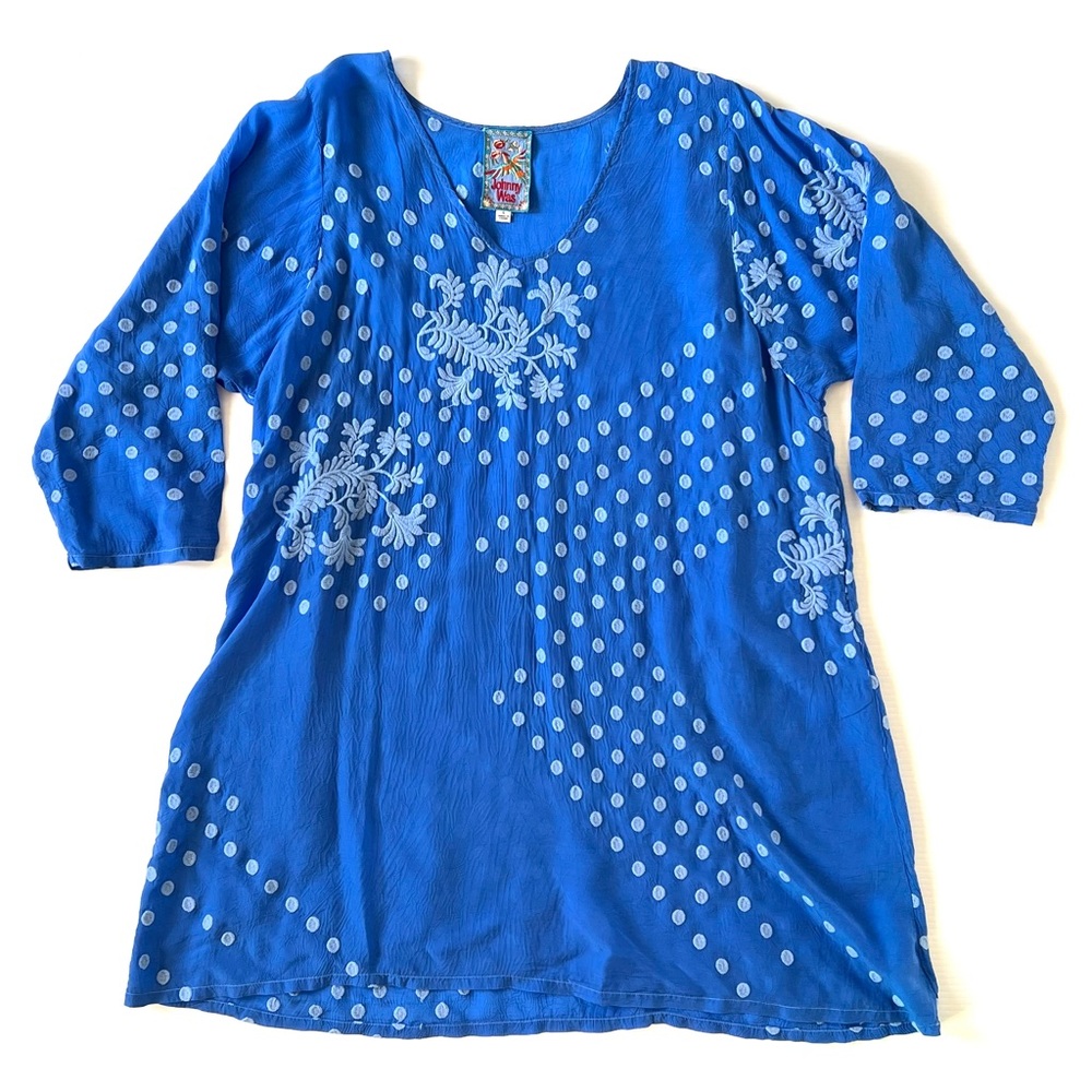Johnny Was Boho Embroidered Paisley Tunic blue size Large